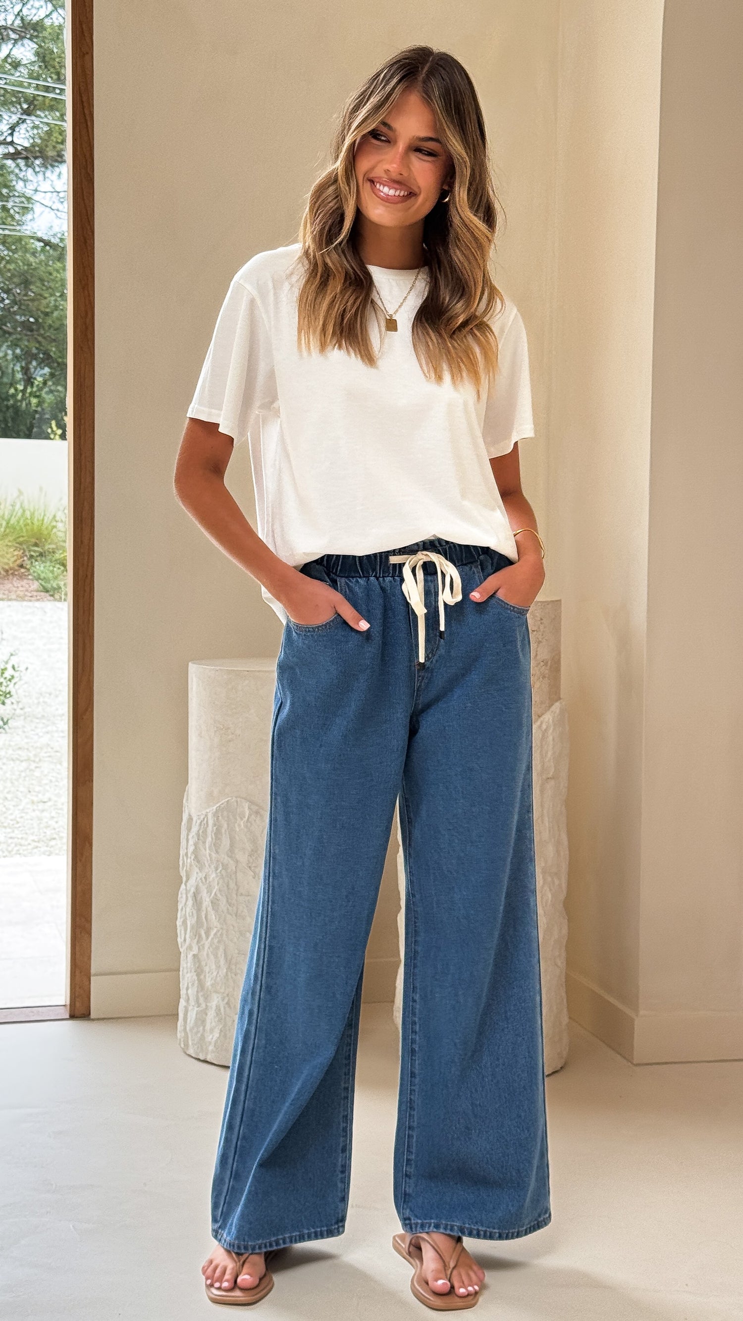 Elandra Wide Leg Pants - Dark Denim - Billy J