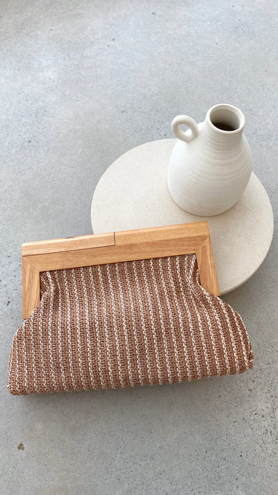 Load image into Gallery viewer, Zoey Thin Stripe Timber Frame Clutch - Tan - Billy J
