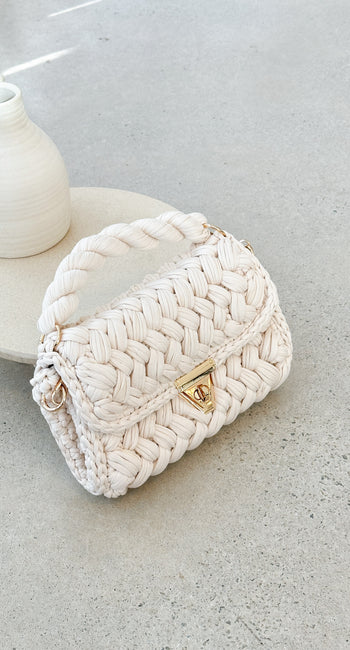 Annabel Chunky Plaited Handbag - Light Cream