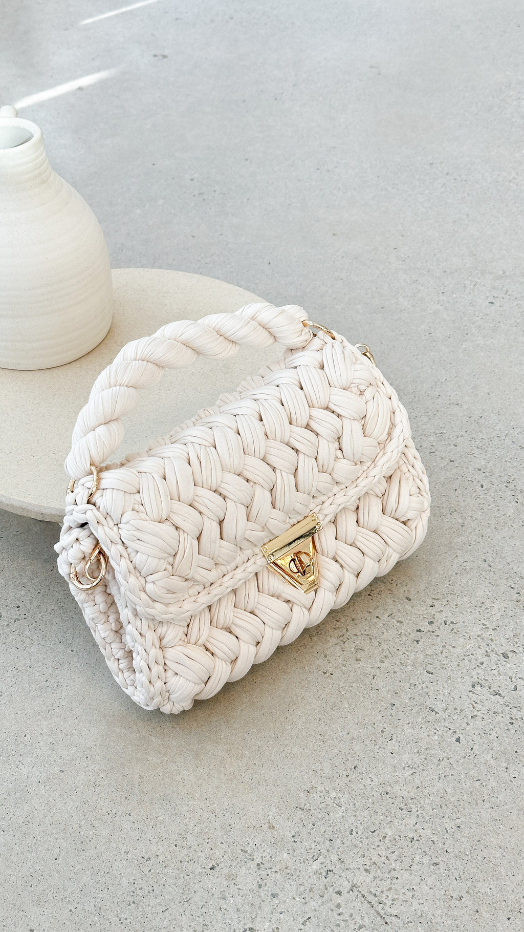 Annabel Chunky Plaited Handbag - Light Cream - Billy J