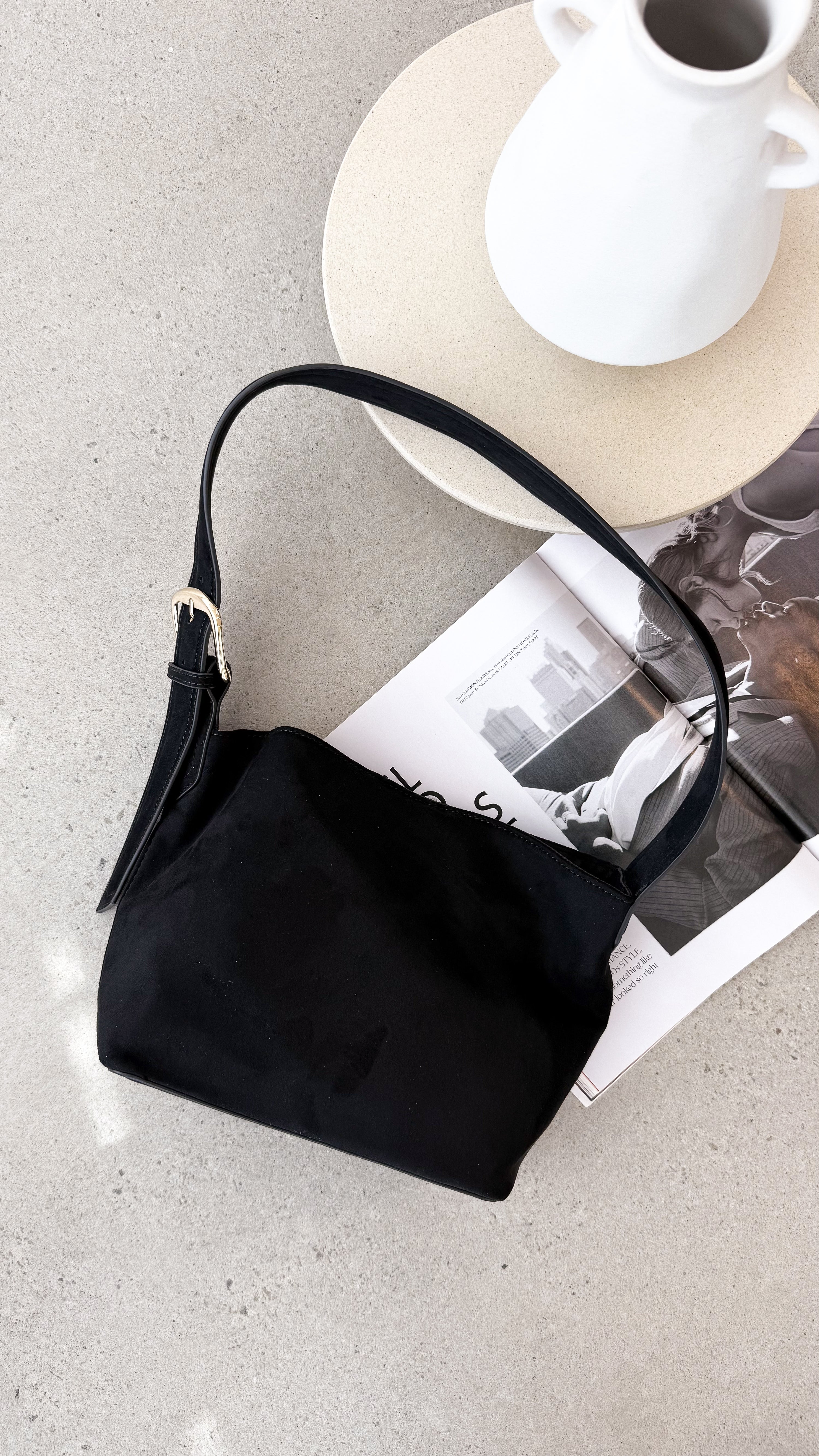 Freya Shoulder Bag - Black Suede - Billy J