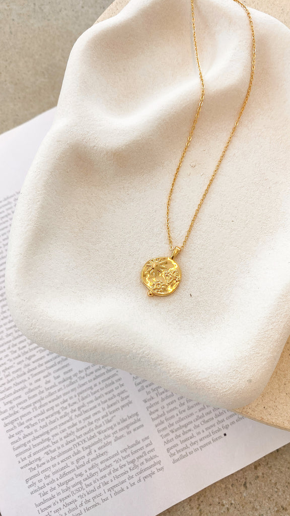 Ocean Coin Charm Necklace - Gold