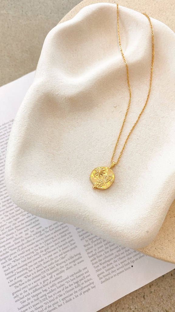 Ocean Coin Charm Necklace - Gold