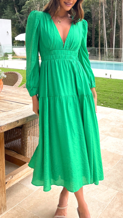 Load image into Gallery viewer, Erin Long Sleeve Midi Dress - Green - Billy J

