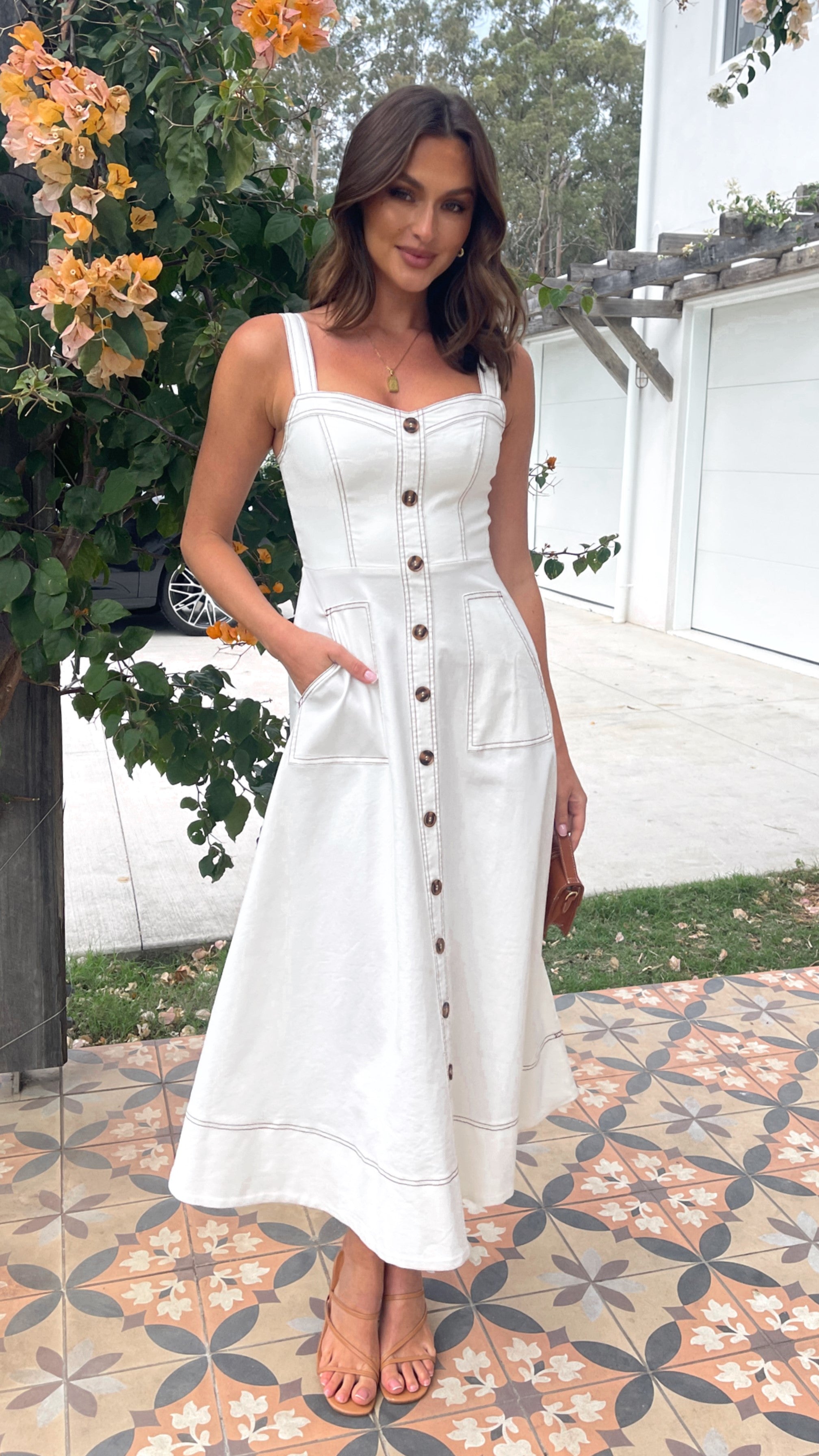 Indigo Midi Dress - White Denim - Billy J