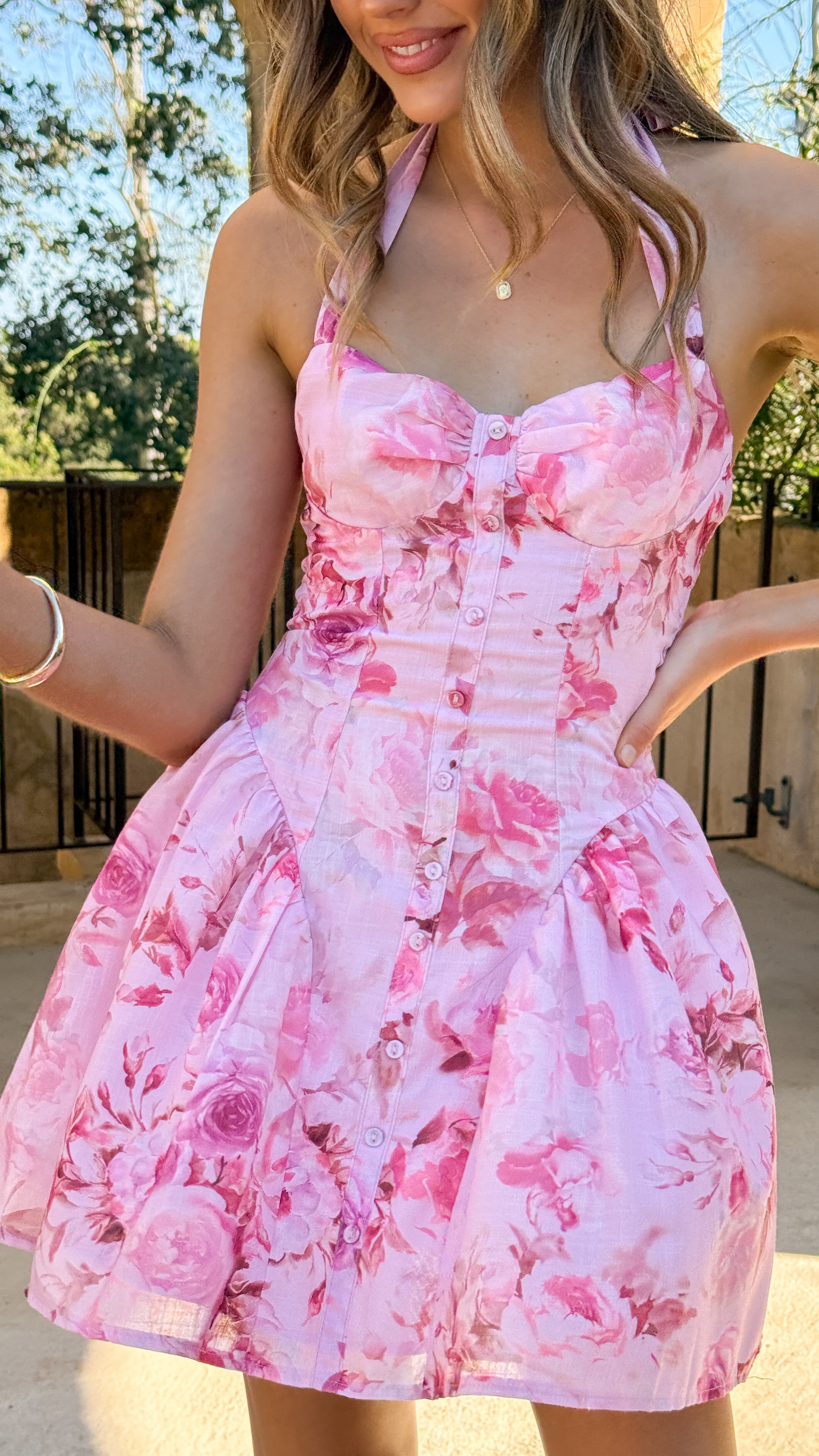 Mabel Mini Dress - Pink Floral - Billy J