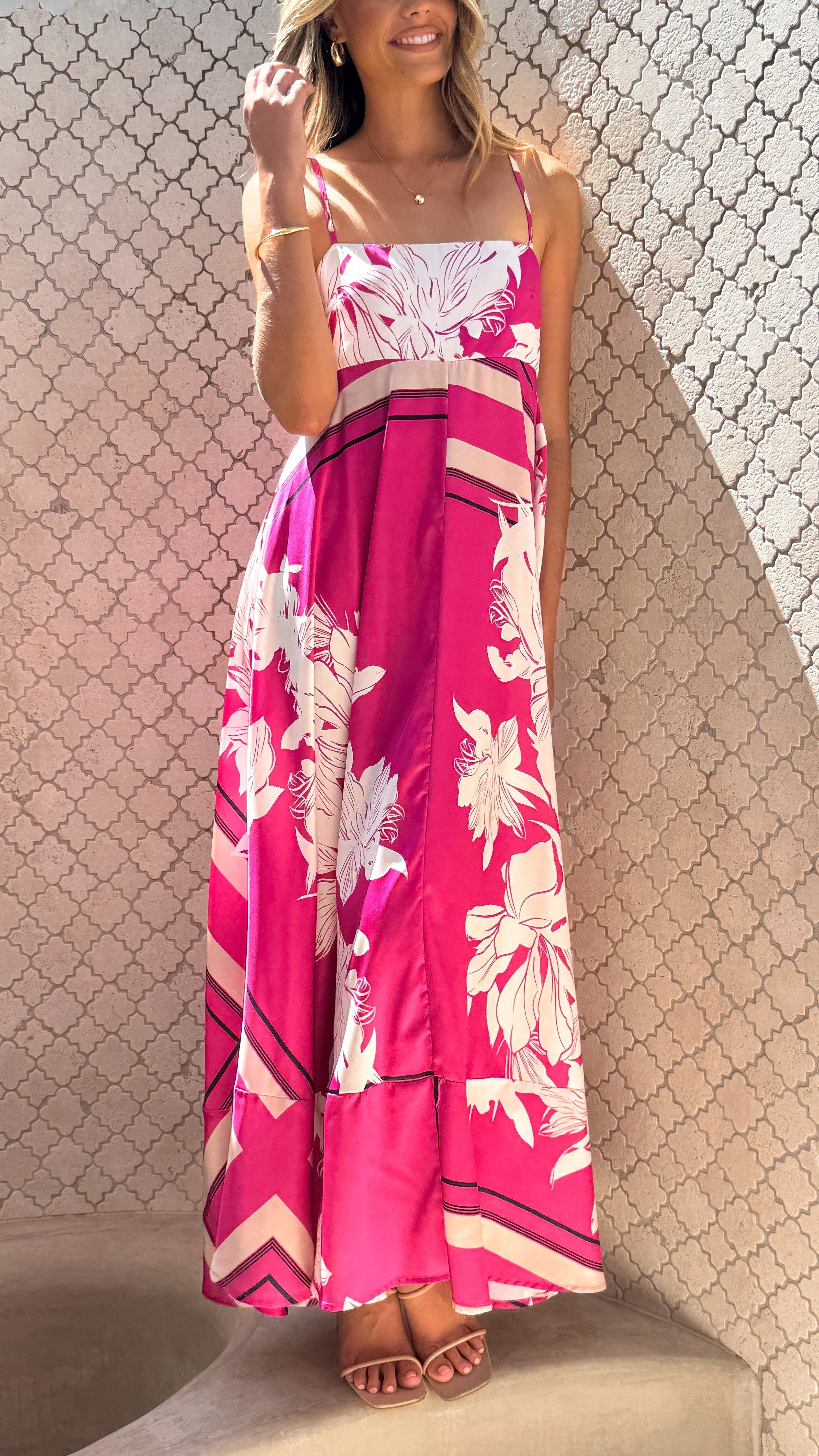 Kaethe Maxi Dress - Hot Pink Print - Billy J