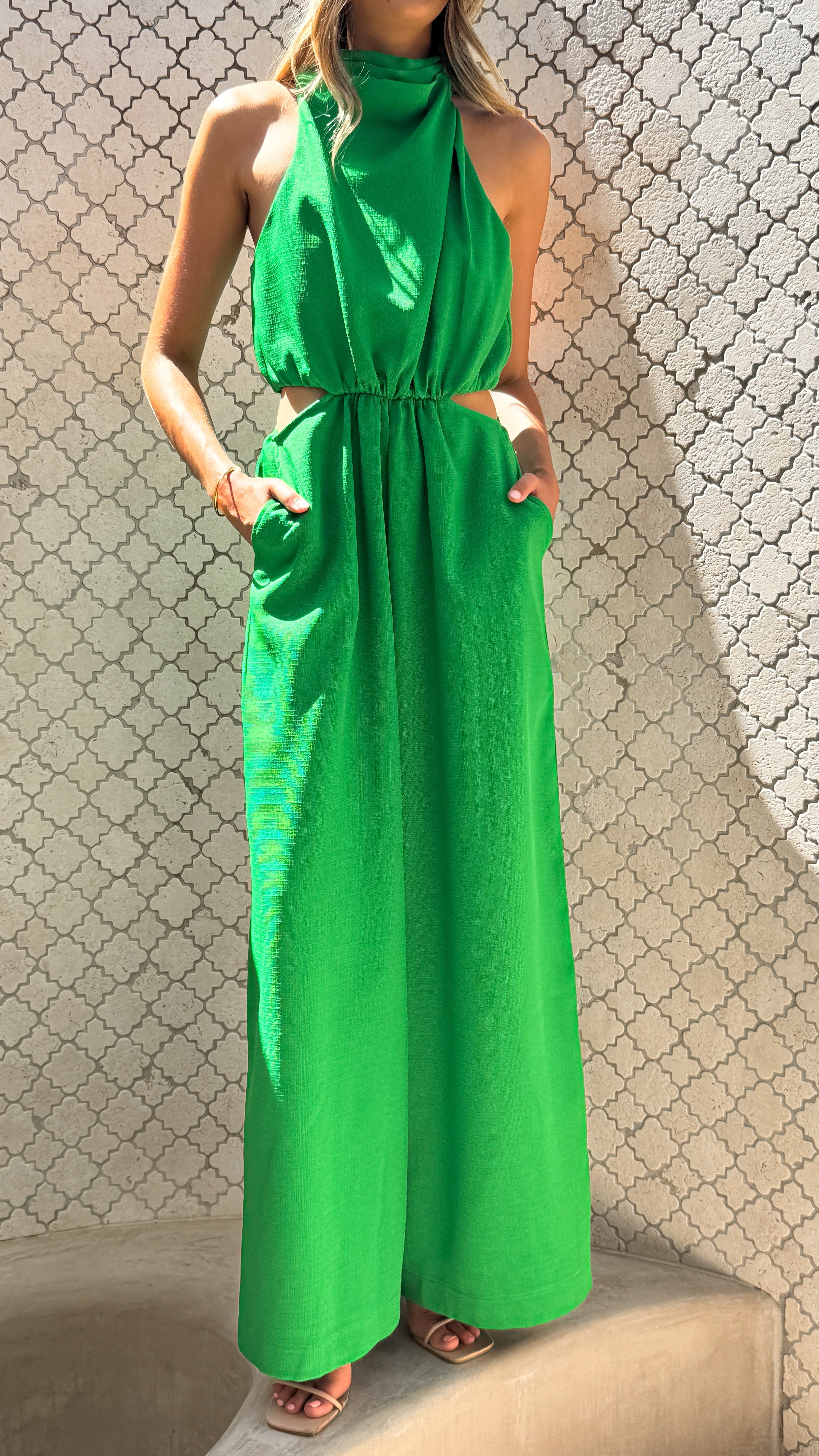 Lara Halter Neck Wide Leg Jumpsuit - Green - Billy J