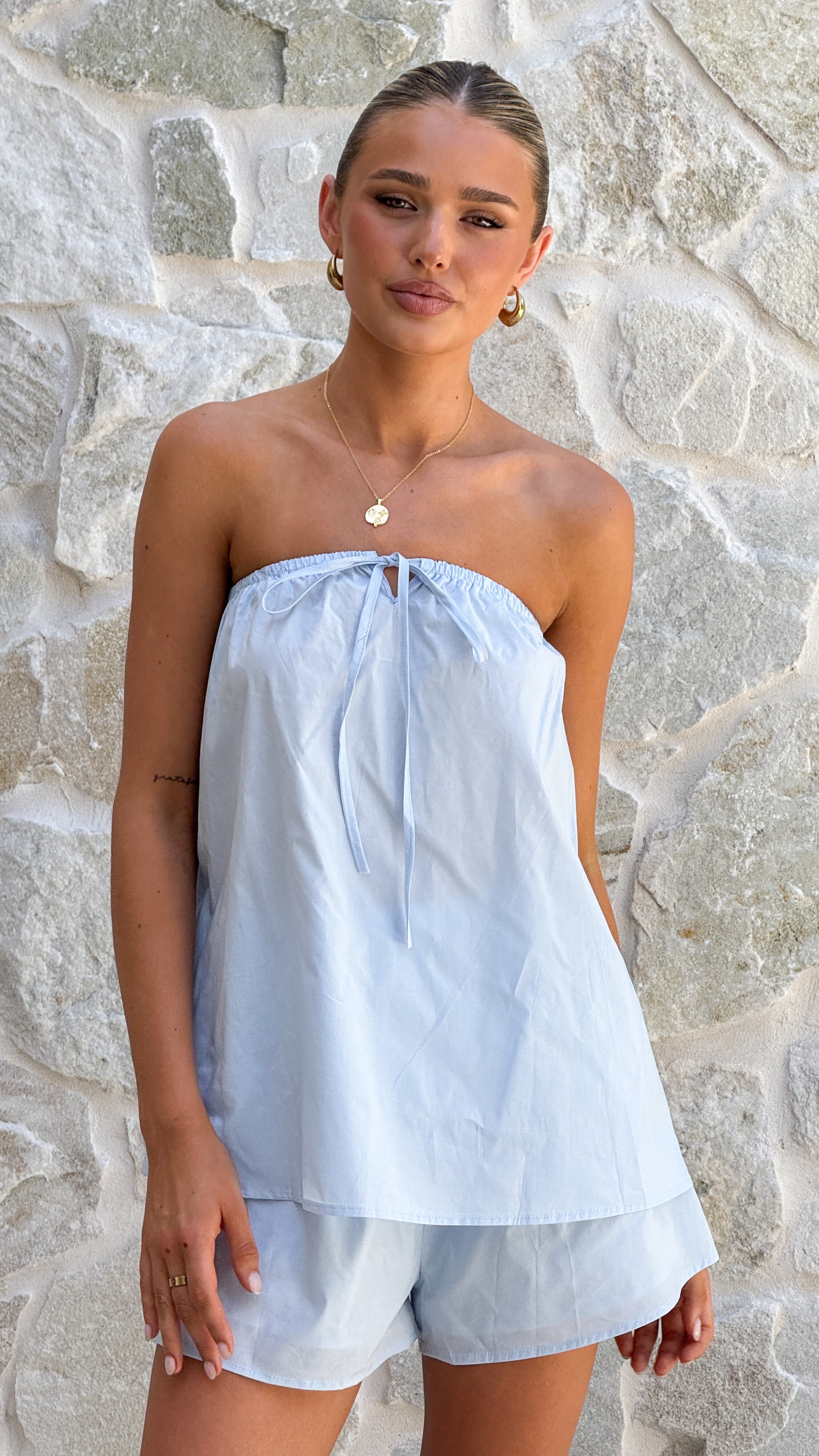 Mallie Strapless Top and Shorts Set - Blue - Billy J