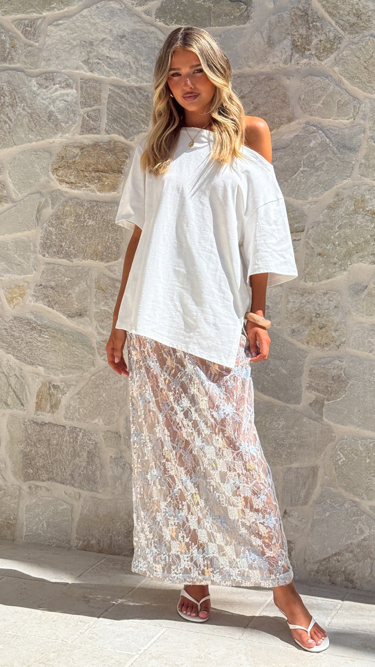 Makaila Sheer Maxi Skirt - Blue Lace/Sequin - Billy J