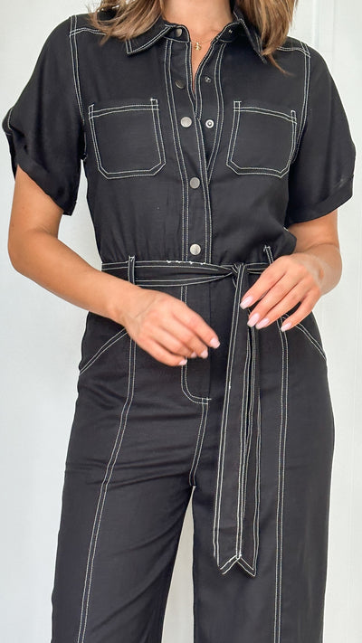 Load image into Gallery viewer, Jachin Jumpsuit - Black Contrast Stitch - Billy J
