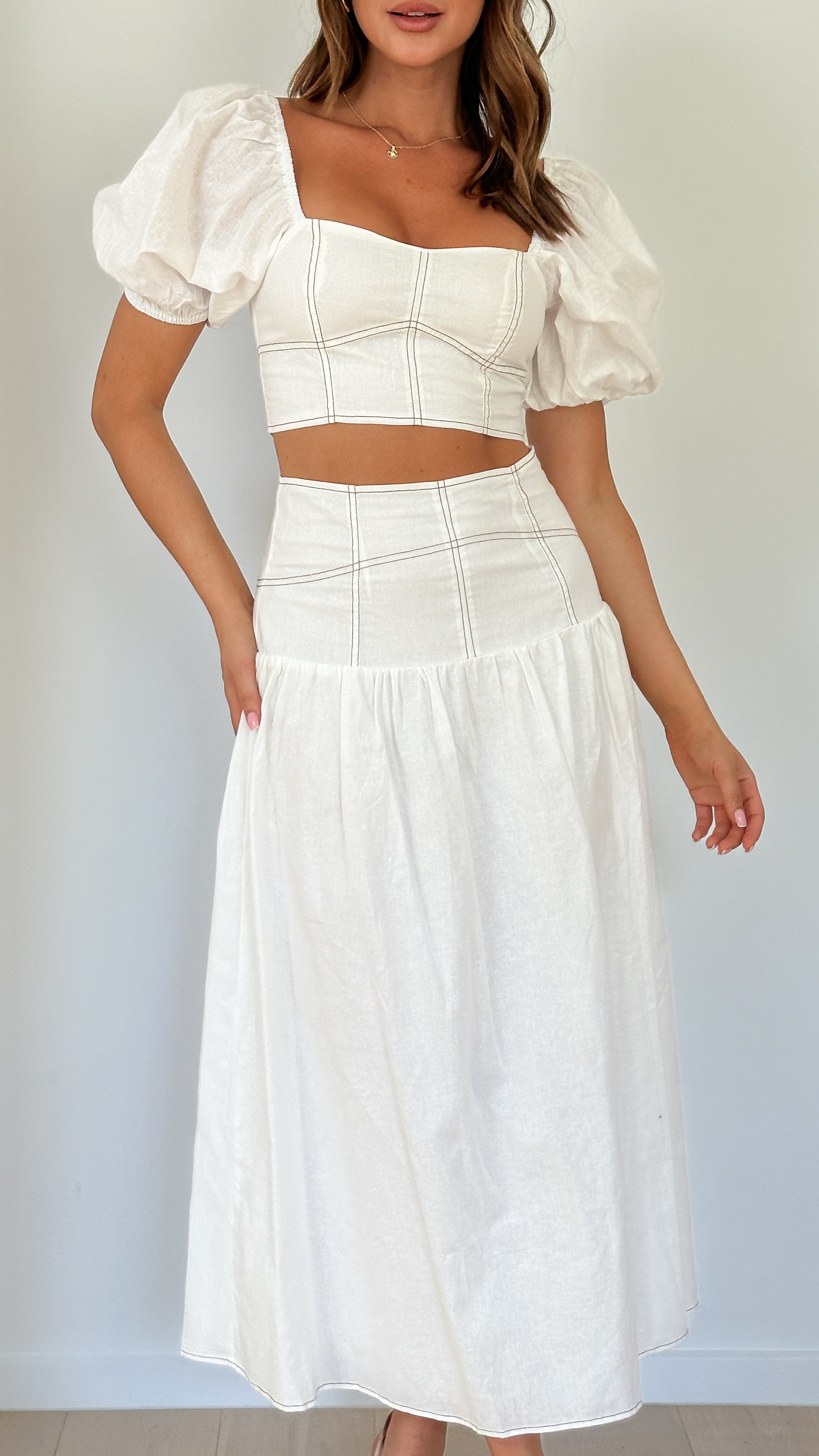 Vivien Top and Maxi Skirt Set - White - Billy J