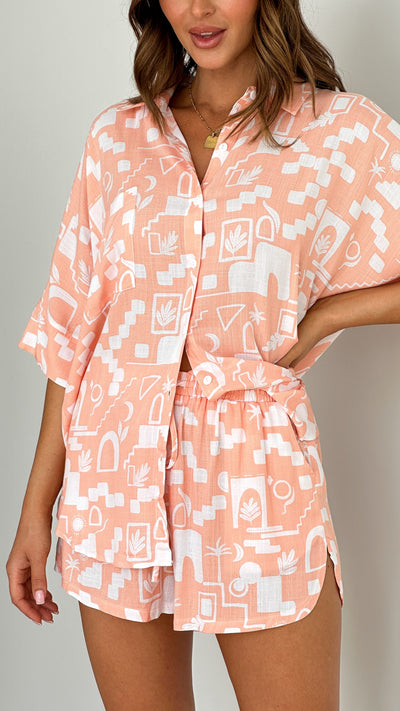 Load image into Gallery viewer, Hachi Button Up Shirt and Shorts Set - Morocco Print
