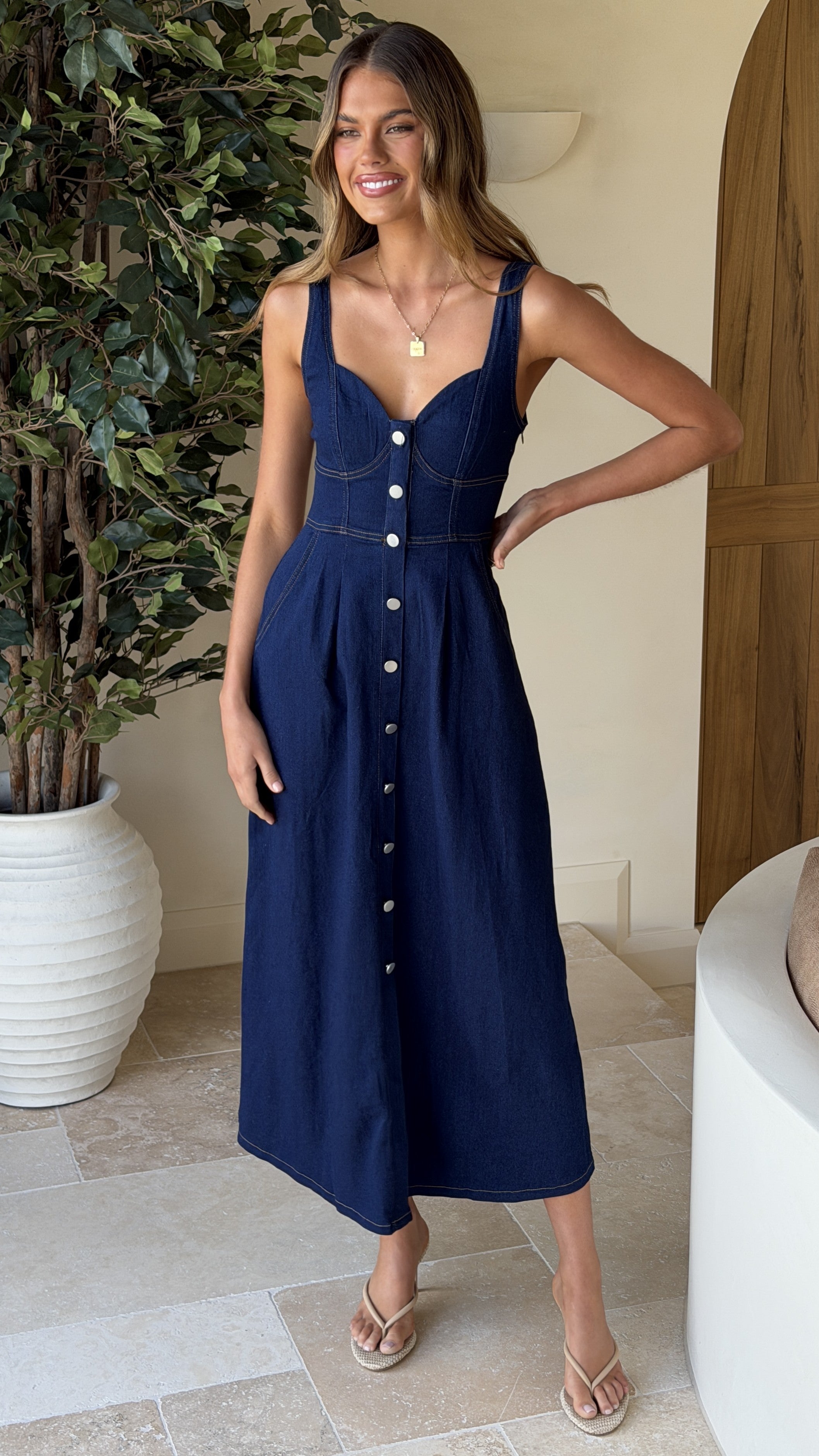 Abrianna Midi Dress - Dark Denim - Billy J