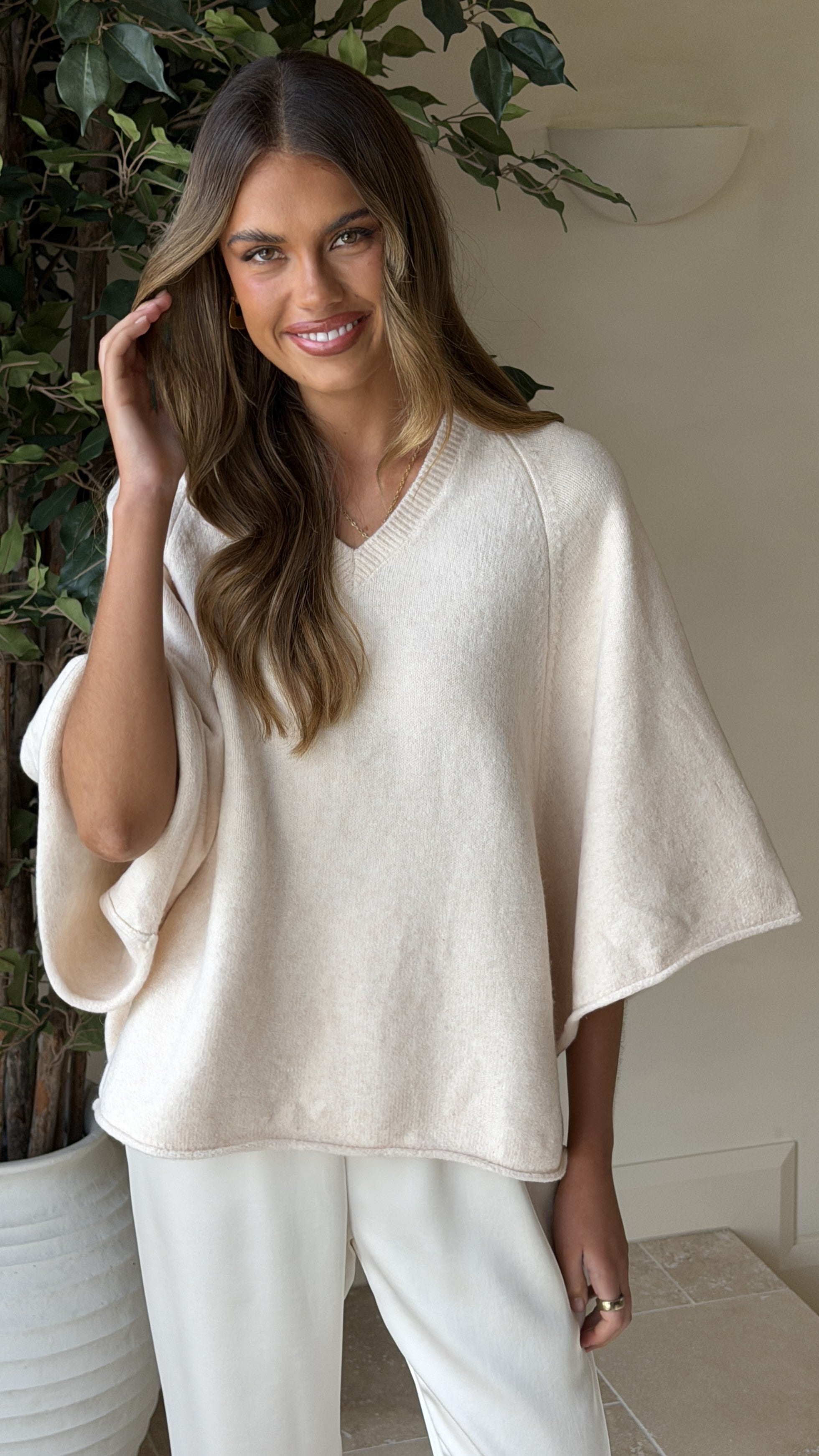 Paisley V Neck Knit - Beige - Billy J