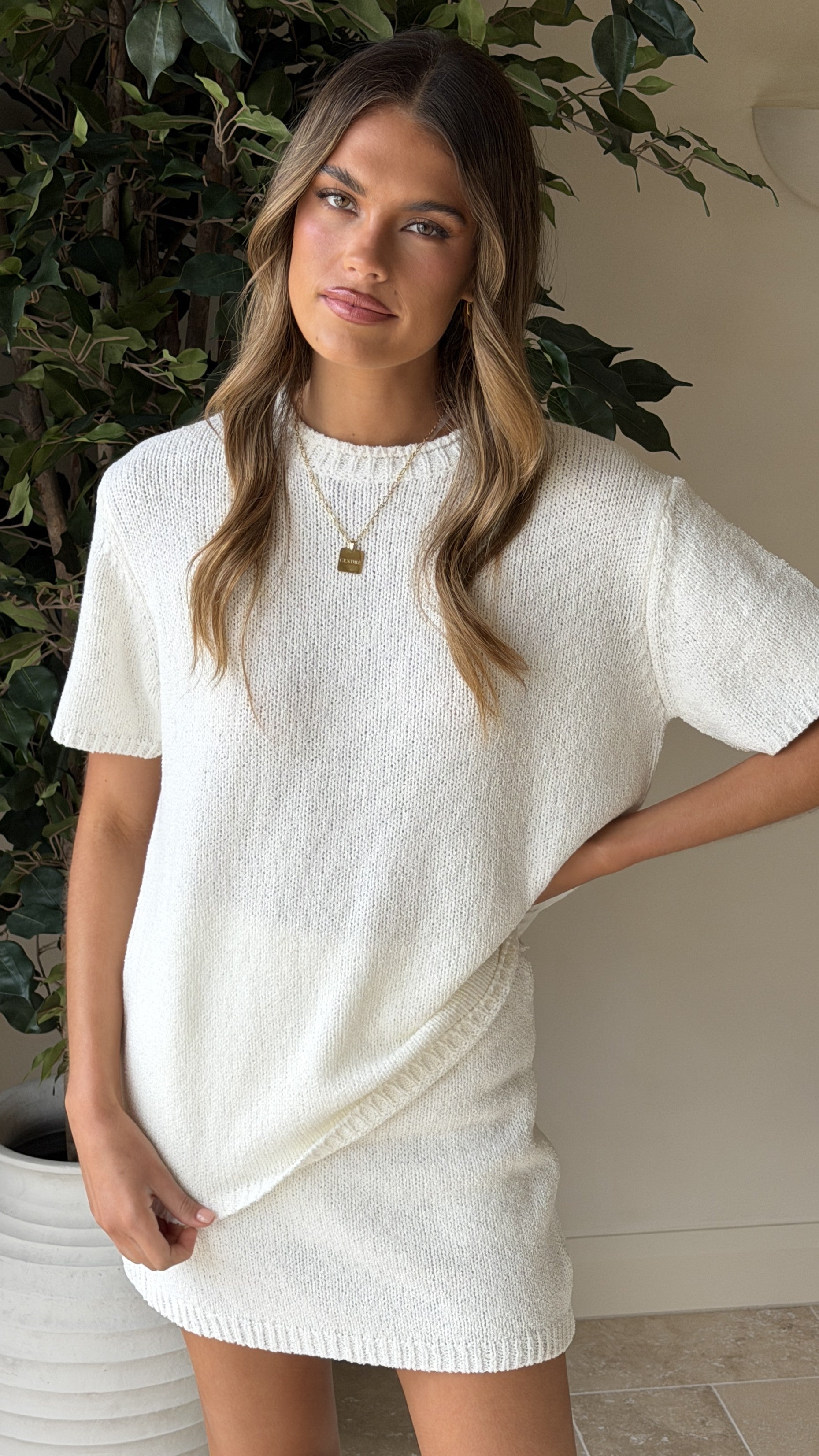 Casey Oversized Knit Tee - Off White - Billy J