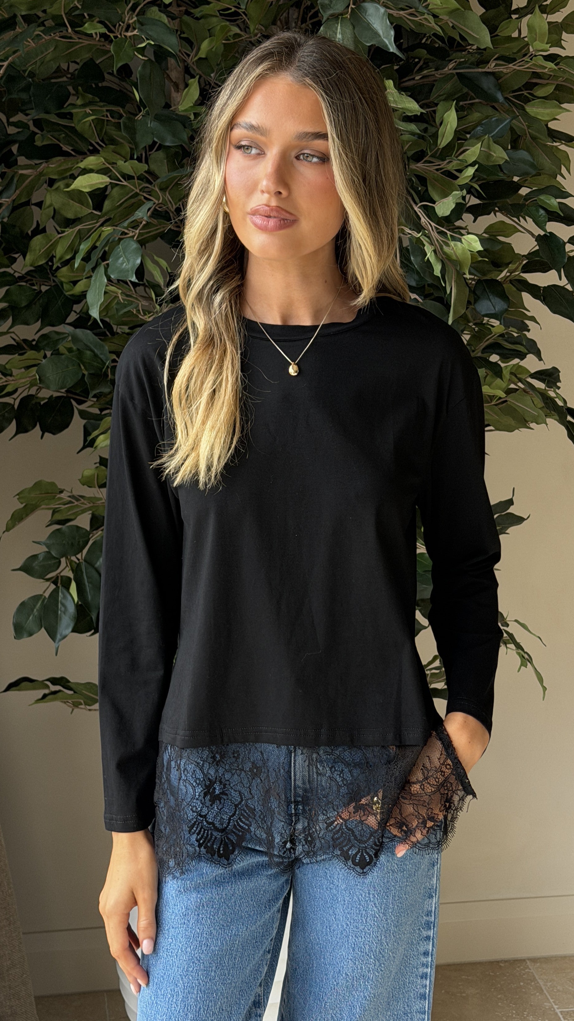 Alina Lace Trim Top - Black - Billy J