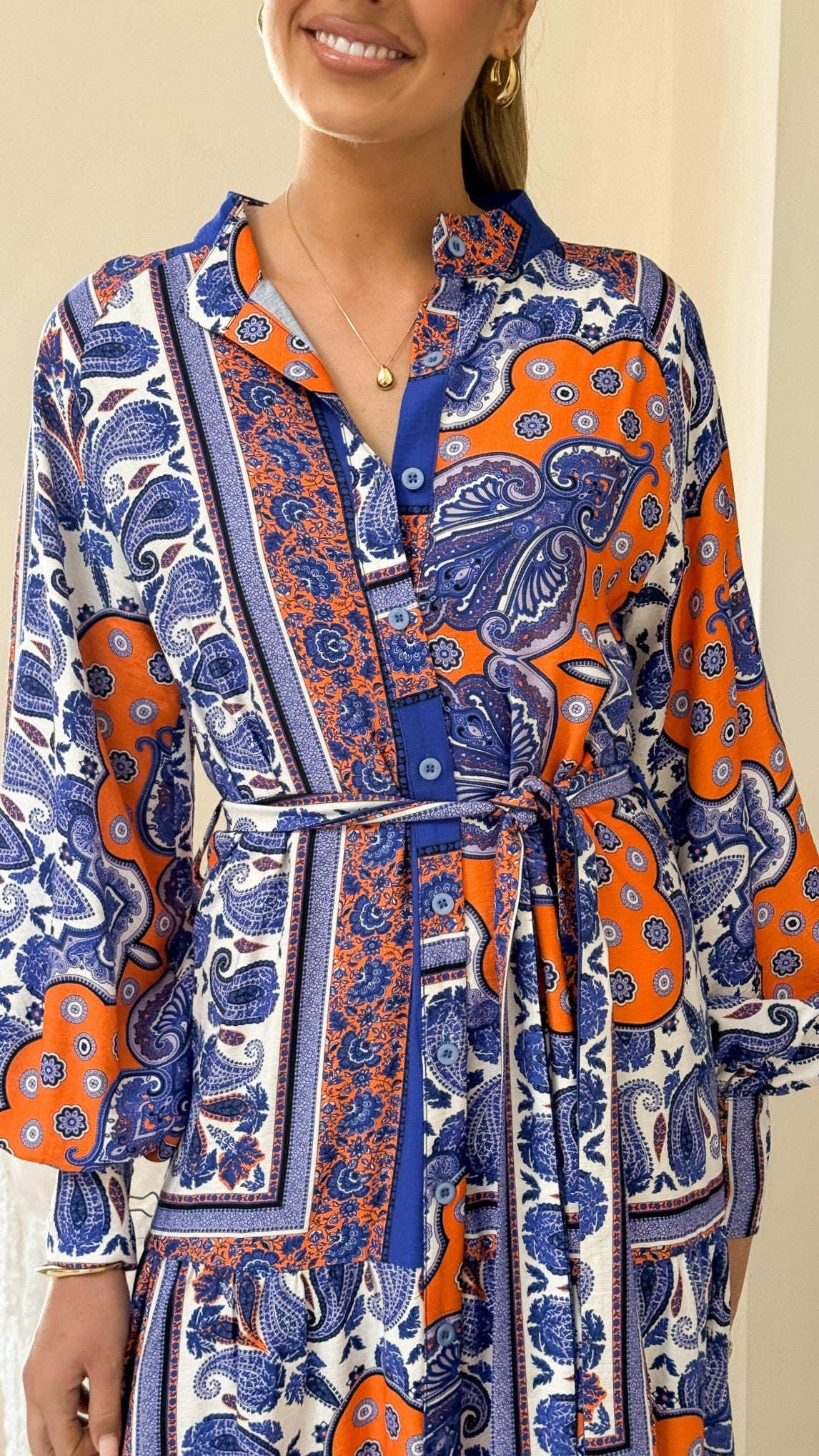 Tasha Maxi Dress - Blue/Orange Print - Billy J