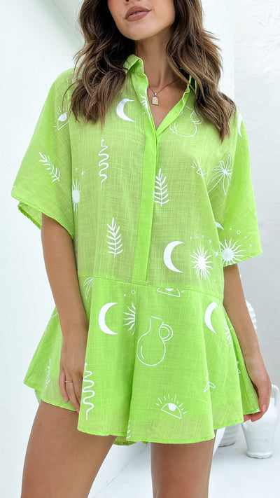 Load image into Gallery viewer, Aralyn Playsuit - Lime / White Sun Vase
