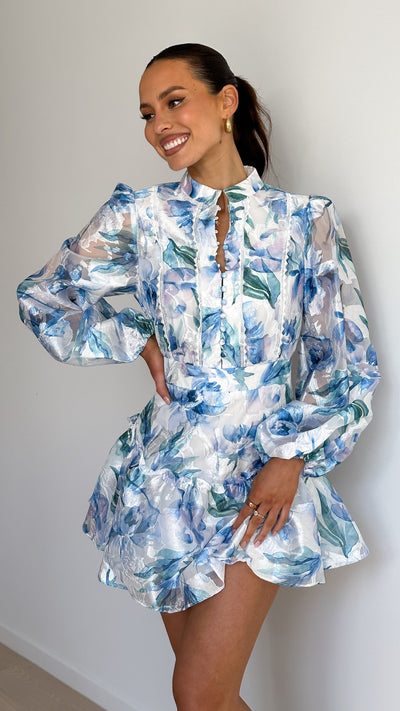 Load image into Gallery viewer, Helen Mini Dress - Blue Floral - Billy J
