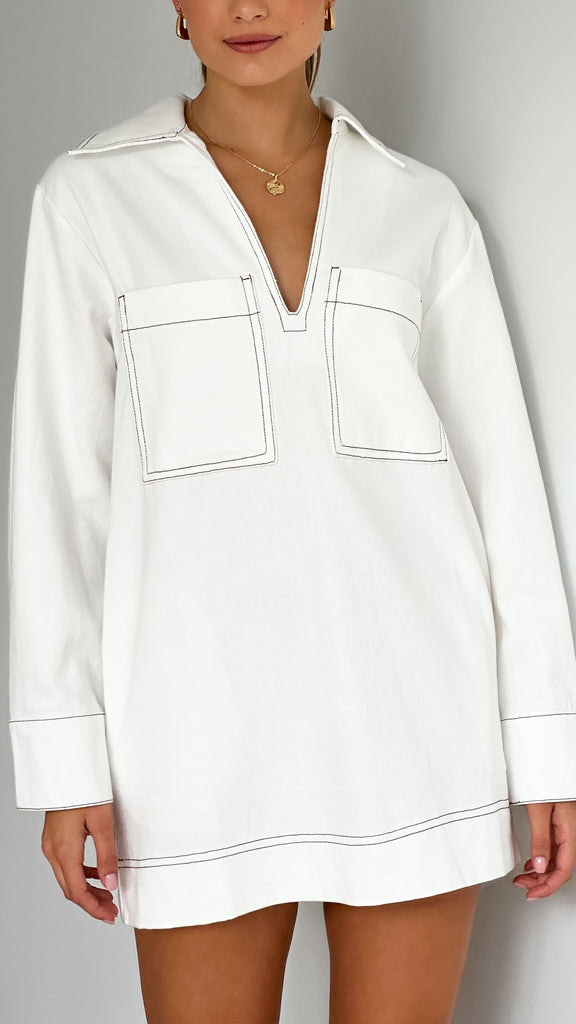 Tara Long Sleeve Mini Dress - White - Billy J