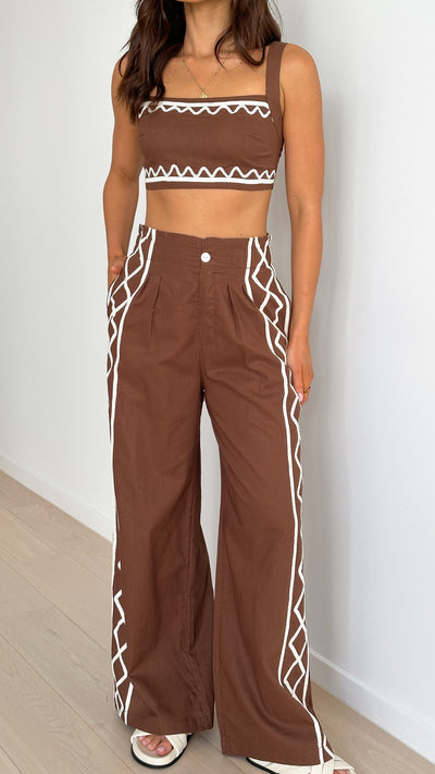 Load image into Gallery viewer, Pamelia Crop Top and Pants Set - Chocolate - Billy J
