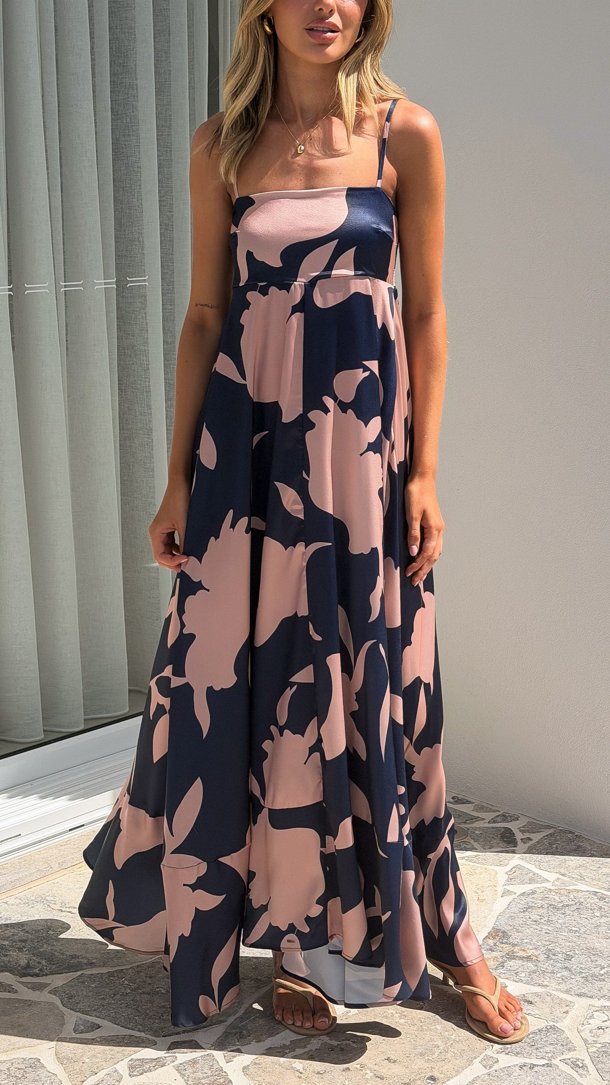 Kaethe Maxi Dress - Navy/Pink Print - Billy J