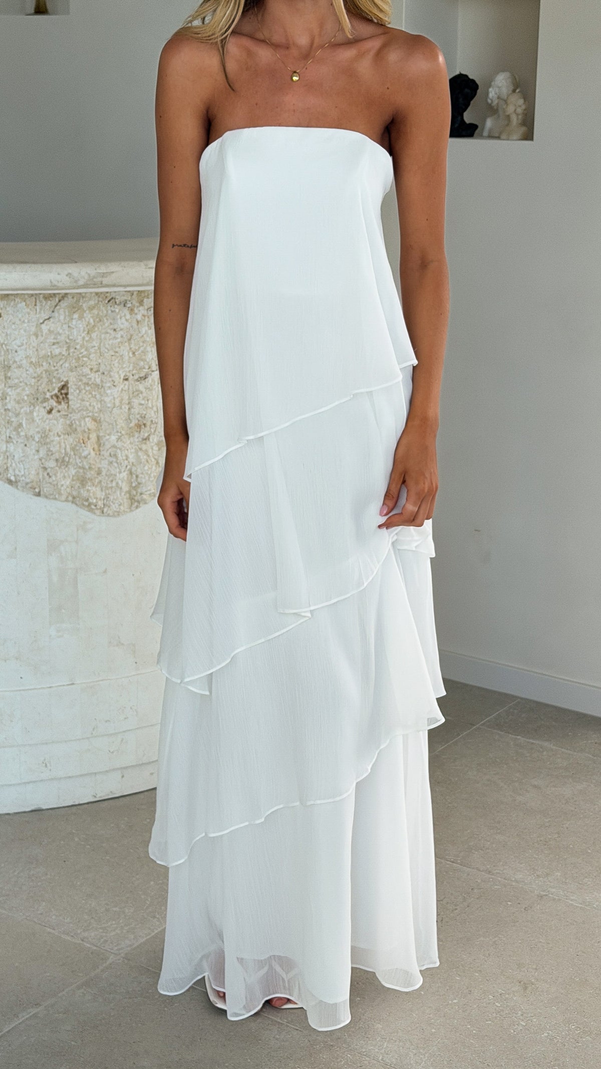 Daisie Strapless Maxi Dress - White - Billy J