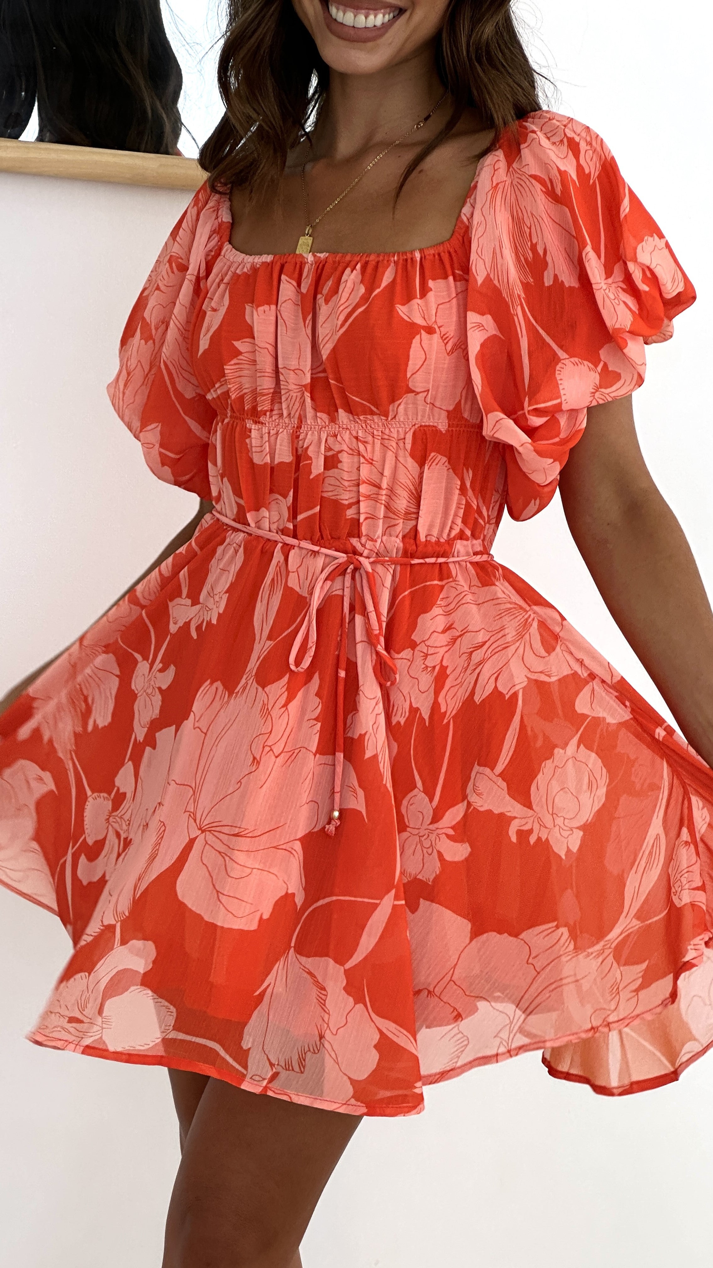 Taniah Mini Dress - Orange Floral - Billy J