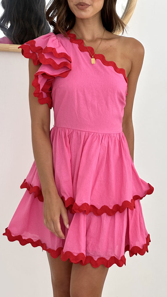 Daisuke Mini Dress - Pink / Red