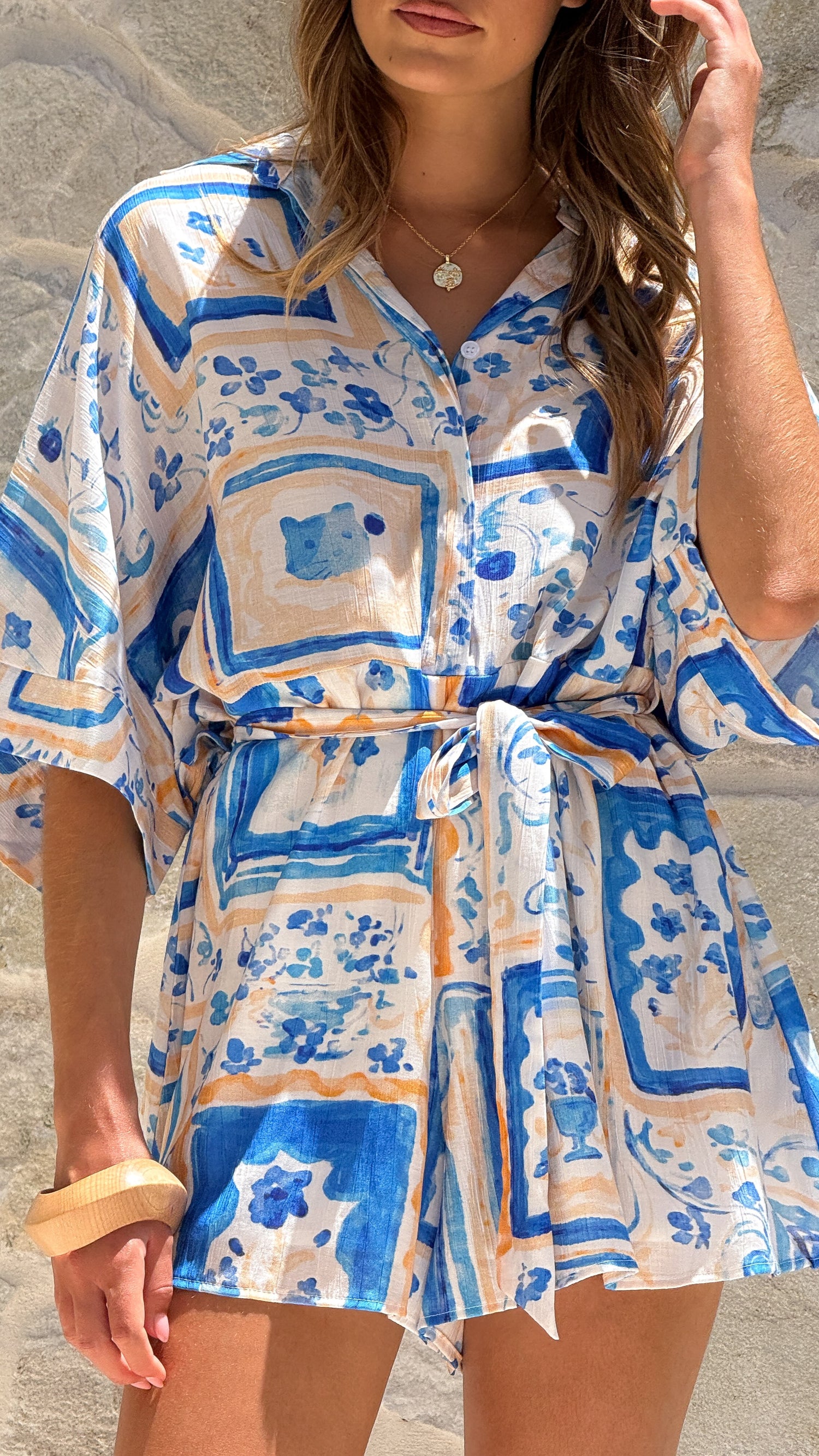 Carmen Playsuit - Blue/Yellow Print - Billy J
