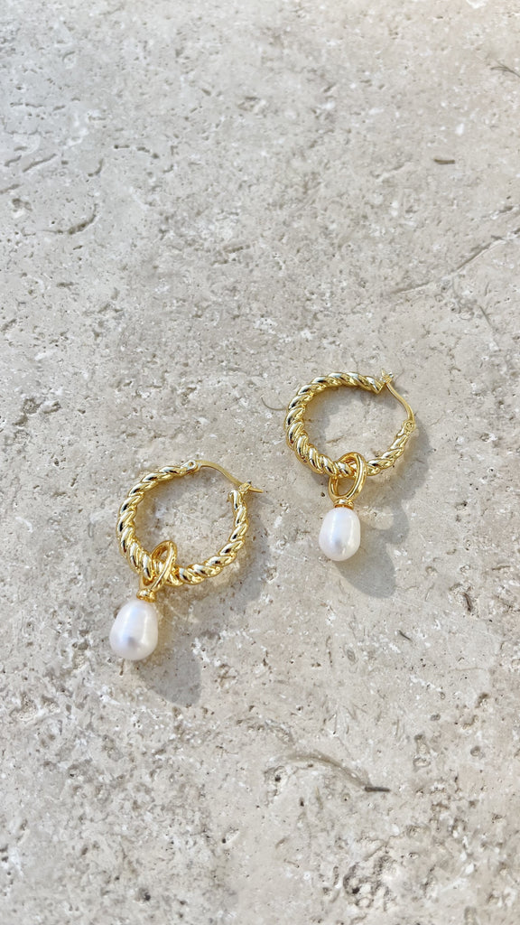 Twist Pearl Drop Earrings - Gold/Pearl