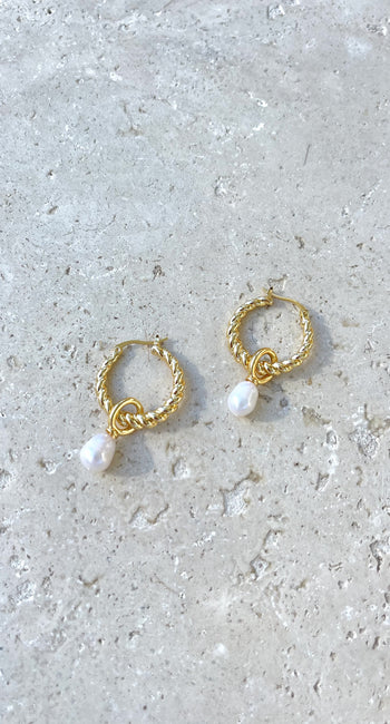 Twist Pearl Drop Earrings - Gold/Pearl