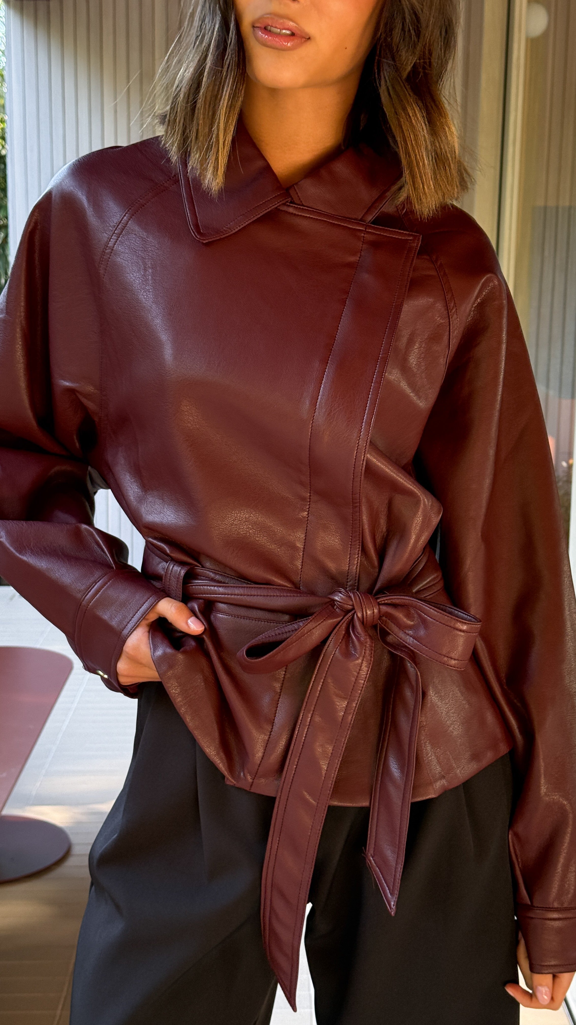 Marzia Tie Waist Jacket - Wine - Billy J