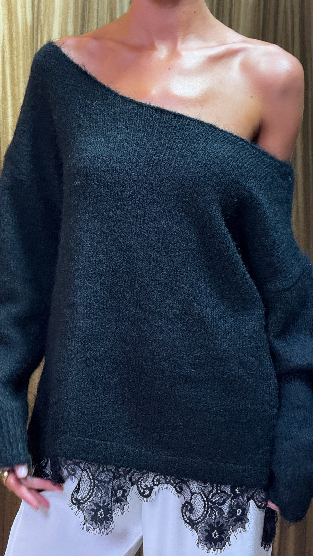 Lainey Off Shoulder Knit - Black - Billy J