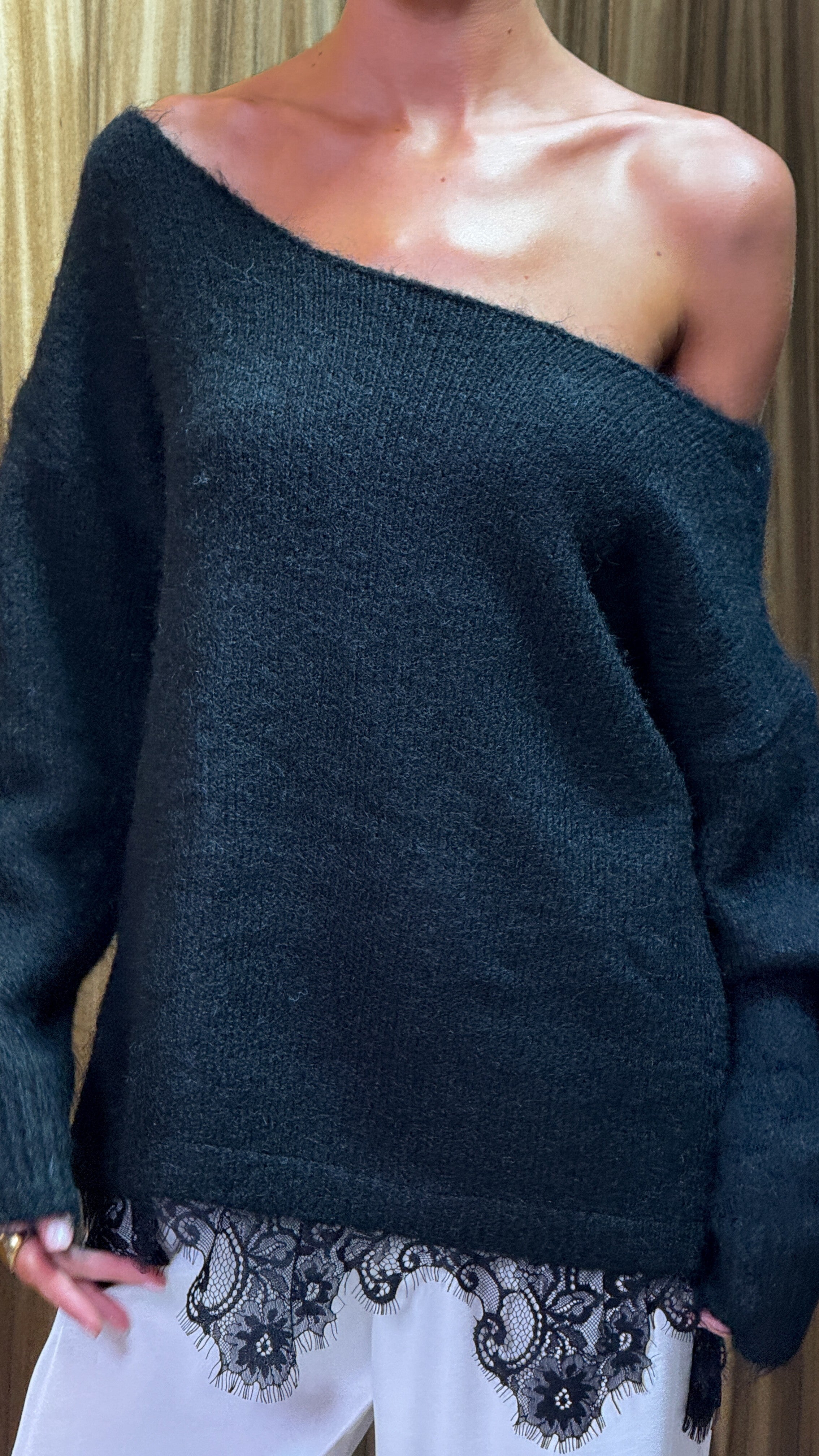Lainey Off Shoulder Knit - Black - Billy J