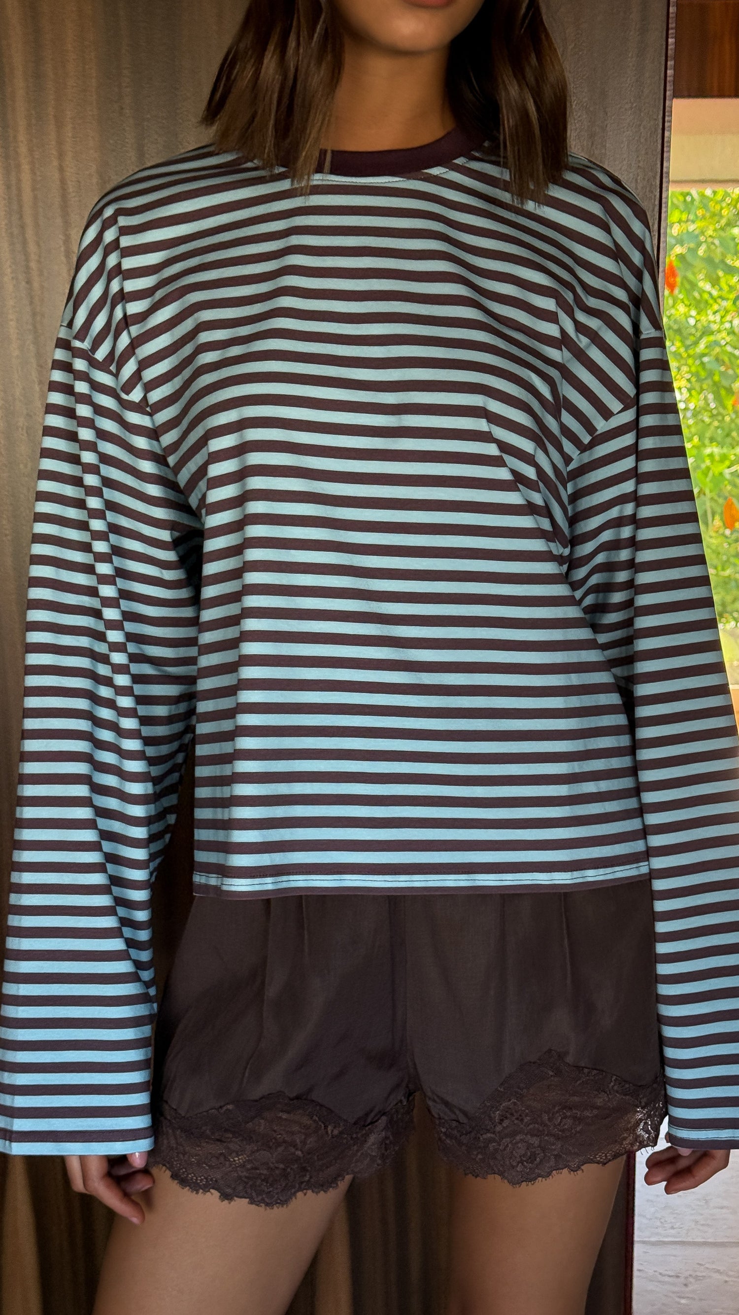 Solana Long Sleeve Top - Blue/Choc Stripe - Billy J