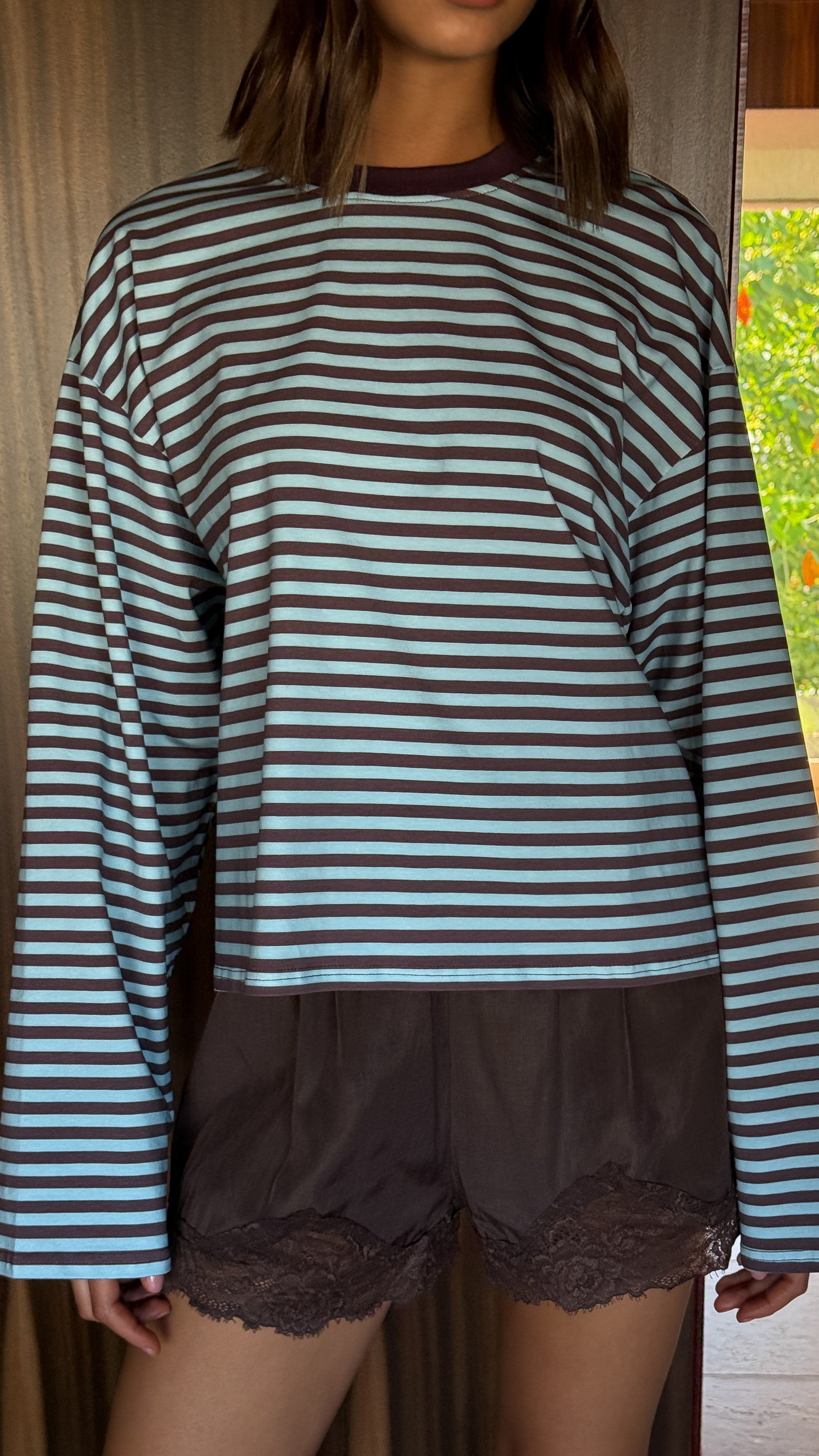Solana Long Sleeve Top - Blue/Choc Stripe - Billy J