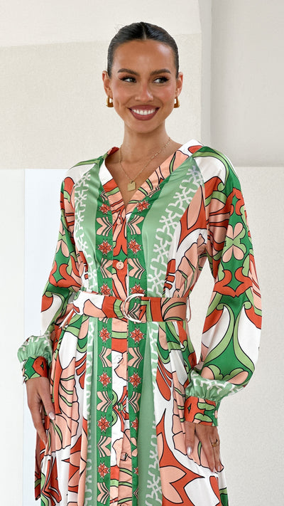 Load image into Gallery viewer, Vance Maxi Dress - Orange/Green Print - Billy J
