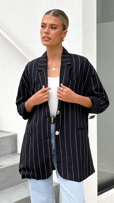 Load image into Gallery viewer, Thea Blazer - Black Pinstripe - Billy J
