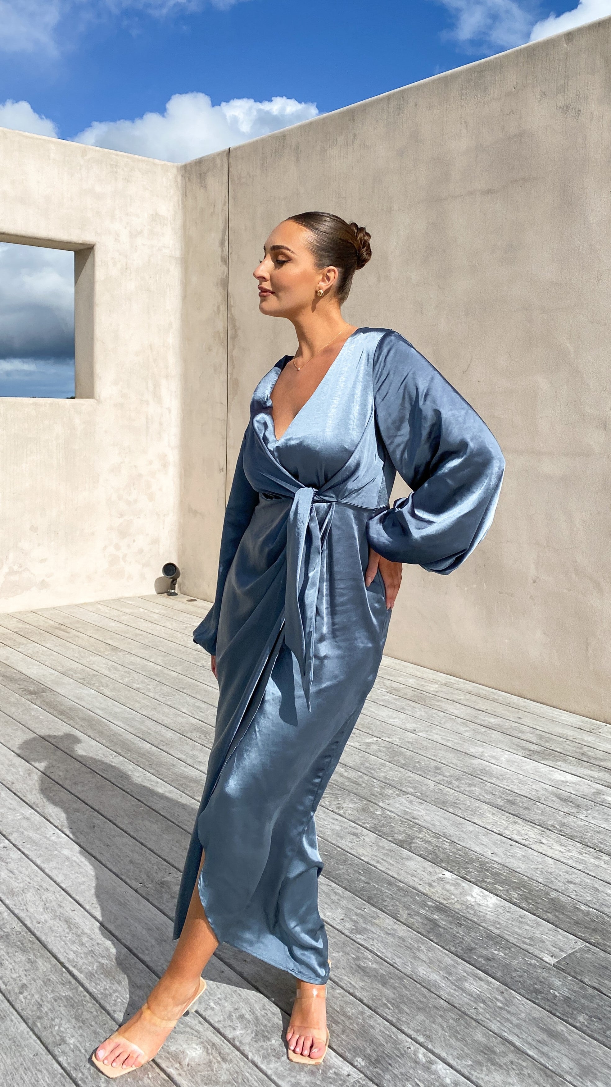 Naomi Long Sleeve Maxi Dress - Slate Blue - Buy Women's Dresses - Billy J