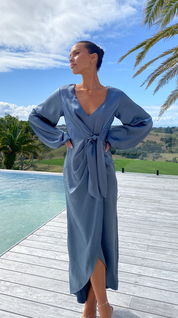 Naomi Long Sleeve Maxi Dress - Slate Blue