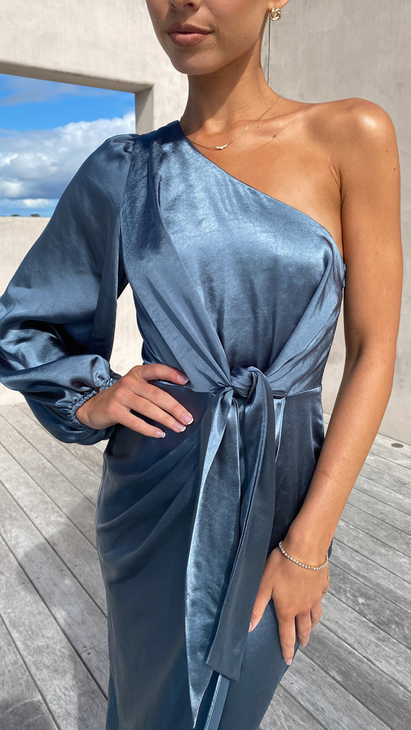 Heidi One Shoulder Maxi Dress - Slate Blue - Billy J