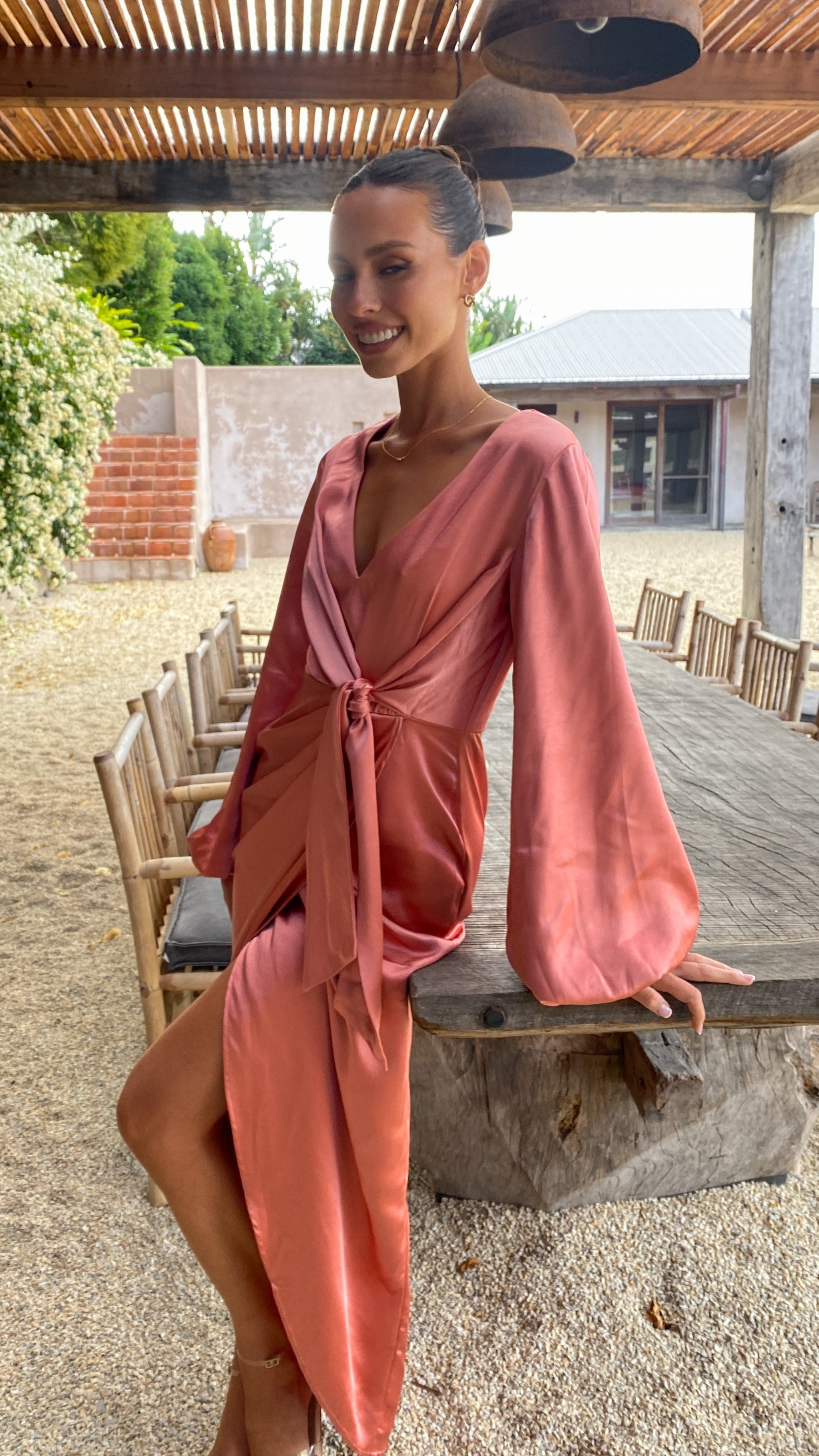 Naomi Long Sleeve Maxi Dress - Baked Rose