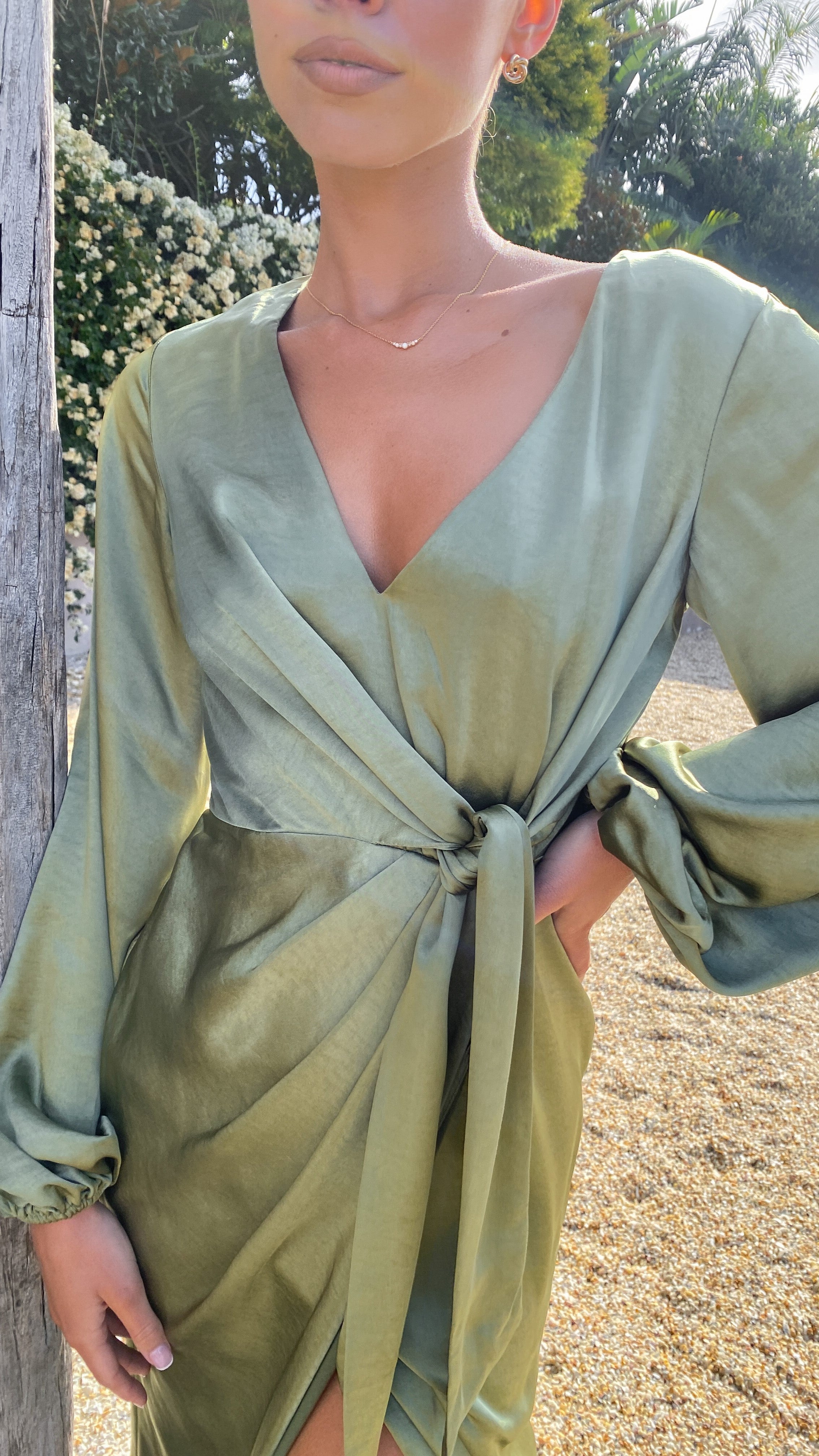 Naomi Long Sleeve Maxi Dress - Olive - Billy J