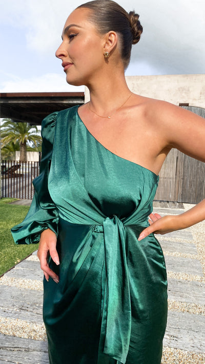 Load image into Gallery viewer, Heidi One Shoulder Maxi Dress - Emerald - Billy J
