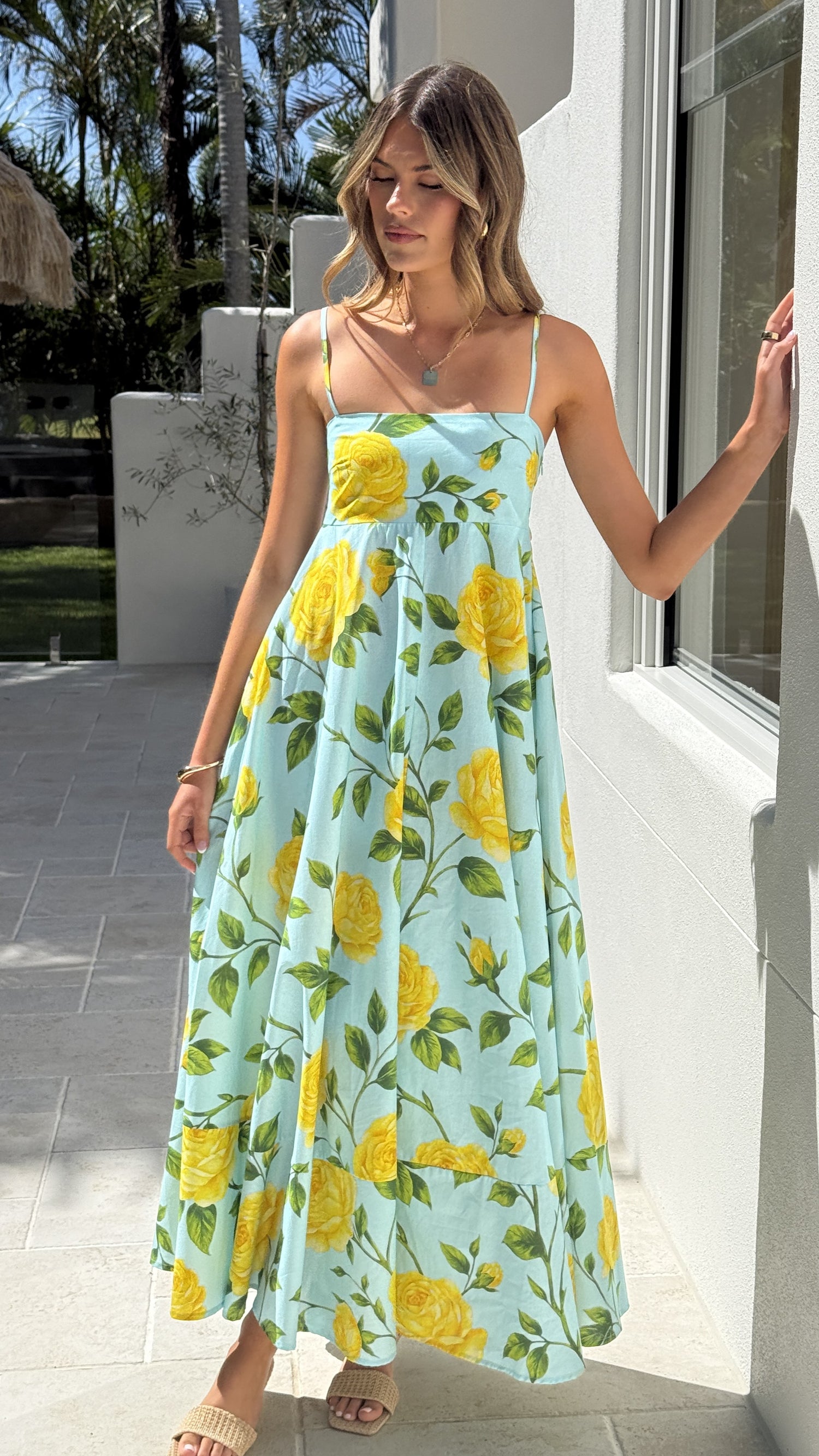 Kaethe Maxi Dress - Lemon/Aqua Floral - Billy J