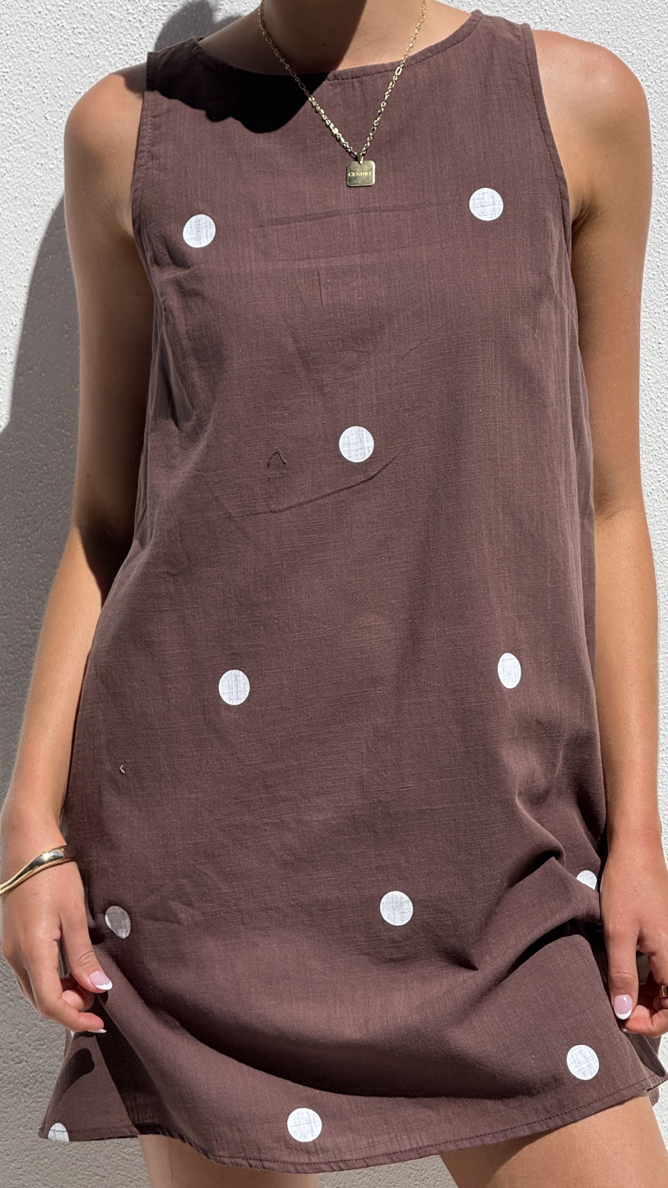 Natala Shift Mini Dress - Chocolate / White Polka Dot - Billy J