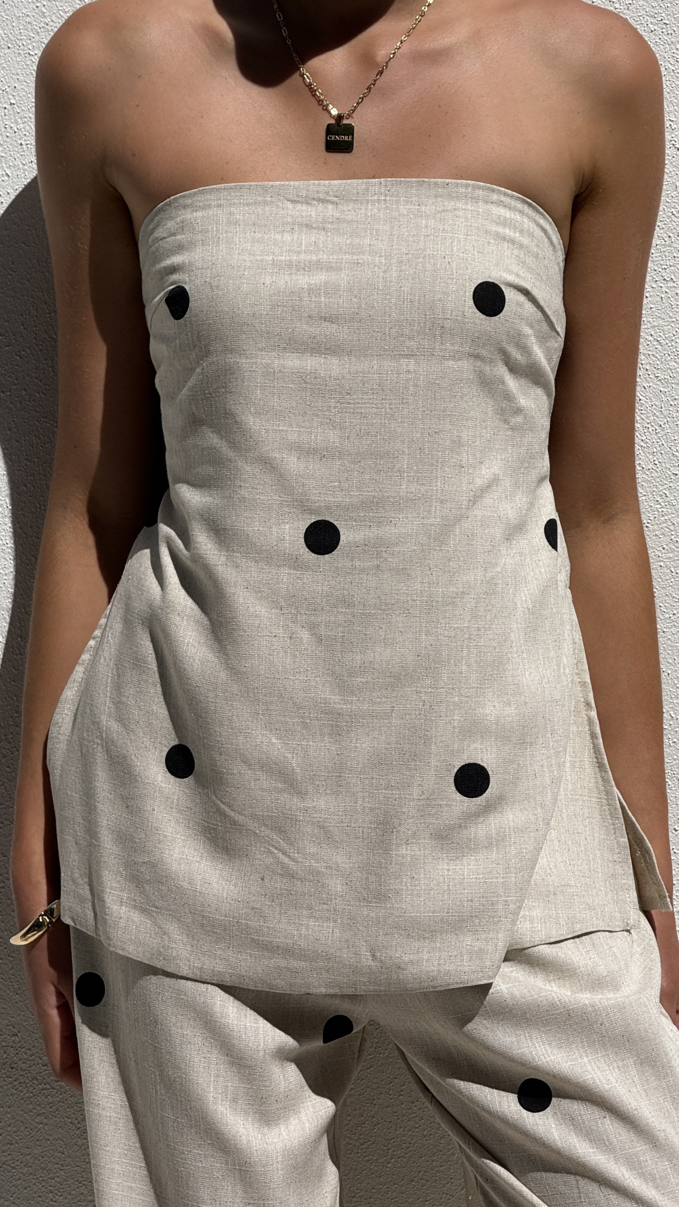 Kailani Strapless Top and Pants Set - Oatmeal / Black Polka Dot - Billy J