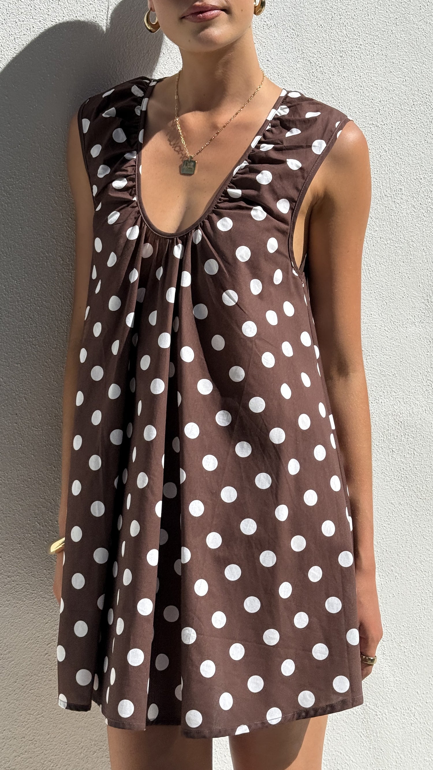 Vanessa Oversized Mini Dress - Brown Polka - Billy J